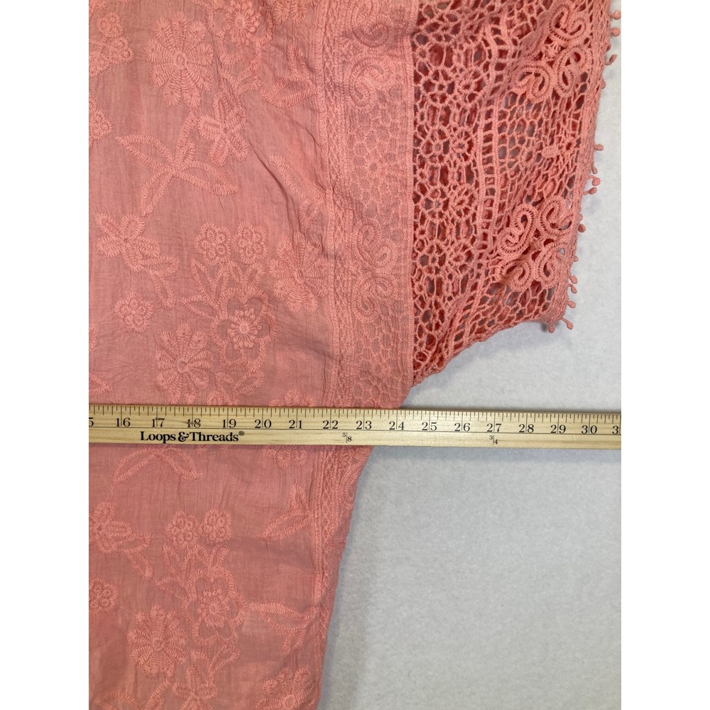 Boho Lane Bryant Womens 18/20 Coral Peach Embroidered Crochet Tie Front Blouse - Picture 5 of 10